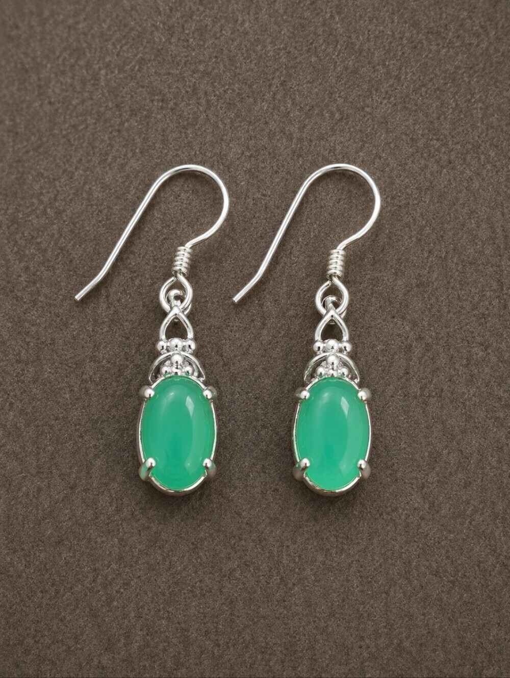 STS Chryoprase Sterling Silver 925 Dangle Hook Earrings